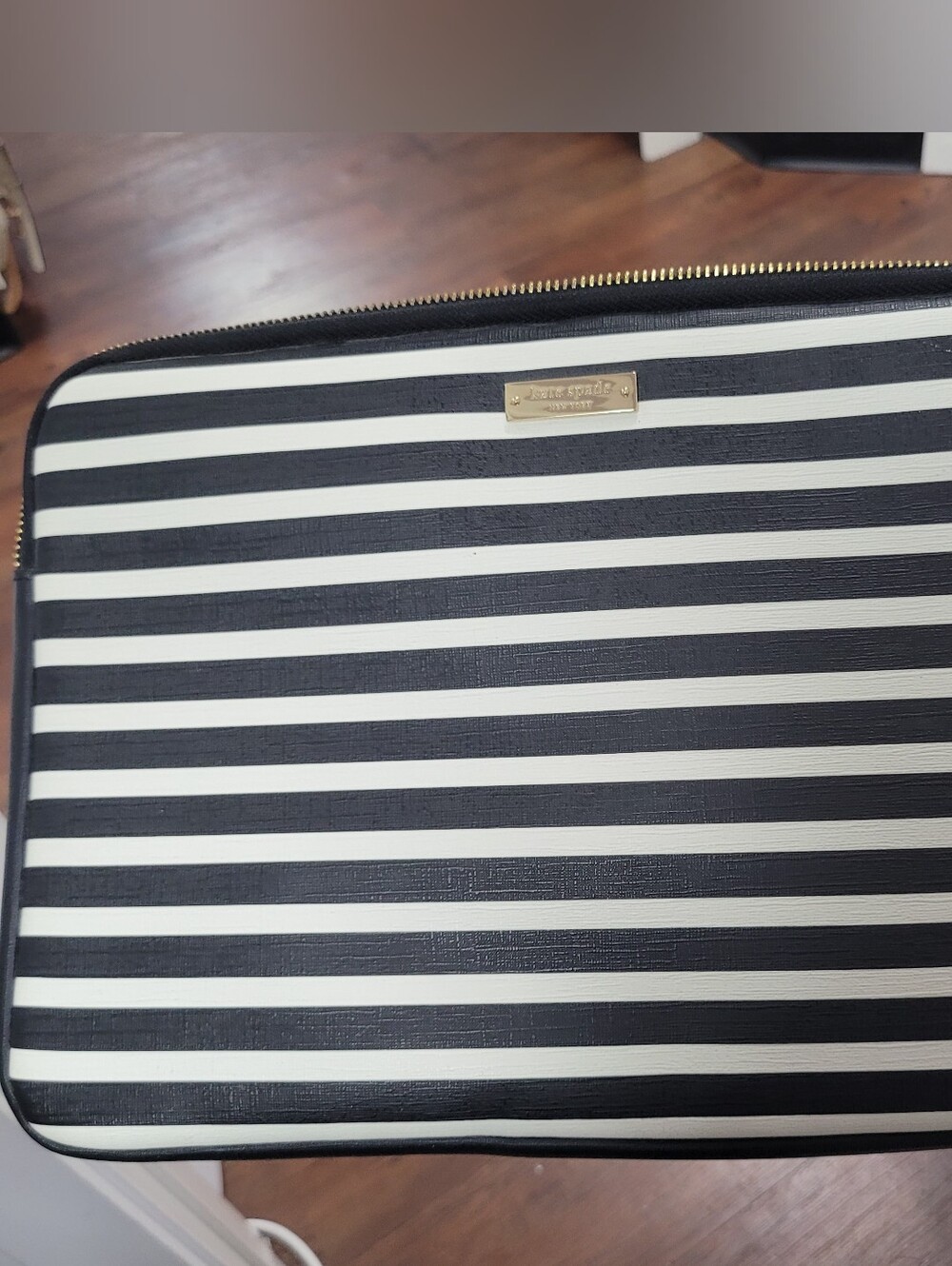 Kate Spade Black and White Striped Laptop Sleeve